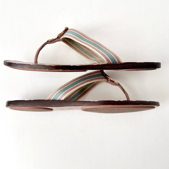 GUCCI || Interlocking GG Light Pink Blue Web Stripe Thong Sandal Flip Flop 7 - Picture 6 of 11